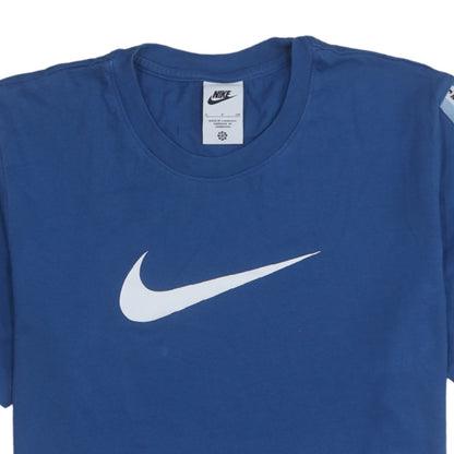 Nike Men's Blue Swoosh Logo Short Sleeve Blue Cotton T-Shirt Size S