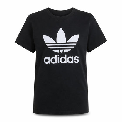 Front view of Adidas women’s black cotton t-shirt, size UK 12, short sleeve crew neck