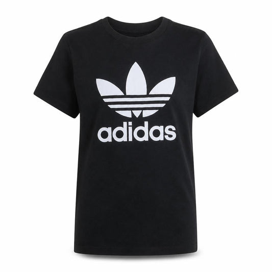 Front view of Adidas women’s black cotton t-shirt, size UK 12, short sleeve crew neck
