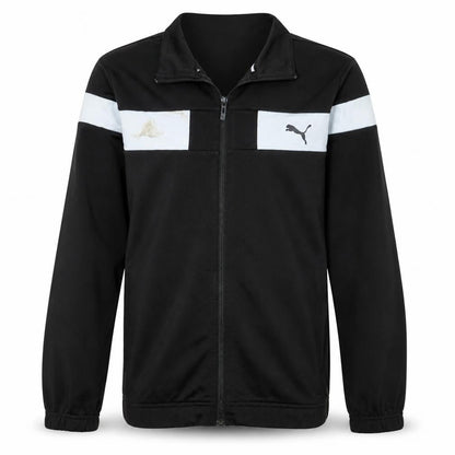 Front view of Puma boys’ black full zip sweatshirt 13-14 years colourblock logo jacket
