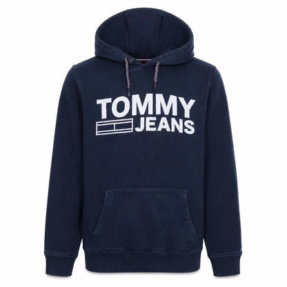 Tommy Hilfiger Mens Navy Hoodie Small Pullover Fleece Cotton Blend