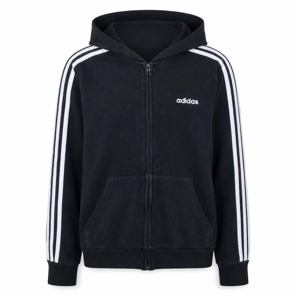 Front view of Adidas Women Black Full Zip Hoodie, size 12-14, Hooded Sweatshirt