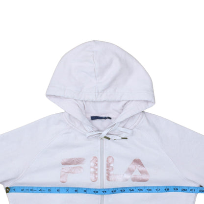 Fila Womens White Full Zip Hoodie Size M Cotton Blend Logo Sweatshirt