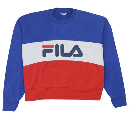 Fila Womens Blue Red Colourblock Crew Neck Sweatshirt Size S