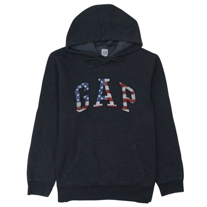 GAP Women's Black Pullover Hoodie American Flag Logo Size L