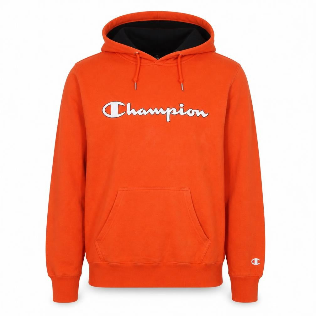 Champion Men's Orange Small Pullover Hoodie with Logo Print