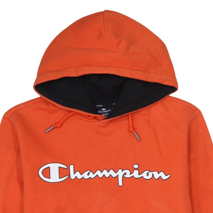 Champion Men's Orange Small Pullover Hoodie with Logo Print