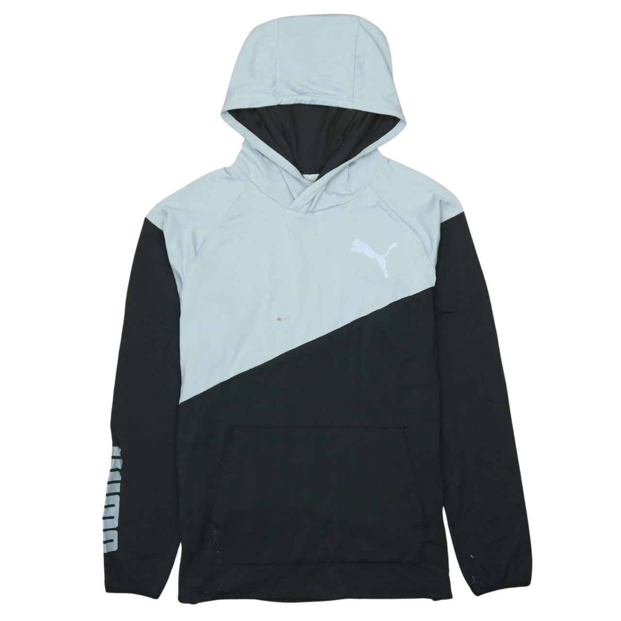 Puma Men's Black & Grey Colourblock Hooded Long Sleeve T-Shirt S