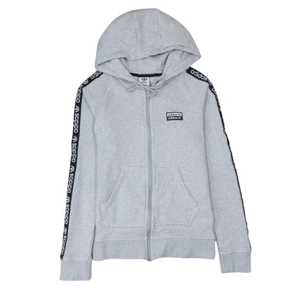 Adidas Women’s Grey Full Zip Hoodie Size 8 Classic Logo Hooded Sweatshirt