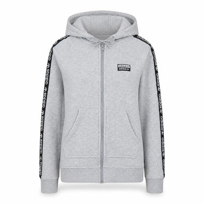 Front view of Adidas Women’s Grey Full Zip Hoodie, size UK 8, Classic Logo Hooded Sweatshirt