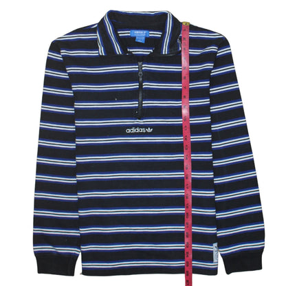 Adidas Mens Black Blue Striped 1/2 Zip Sweatshirt Size S