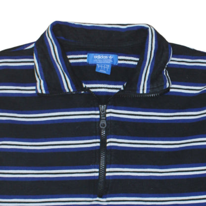 Adidas Mens Black Blue Striped 1/2 Zip Sweatshirt Size S