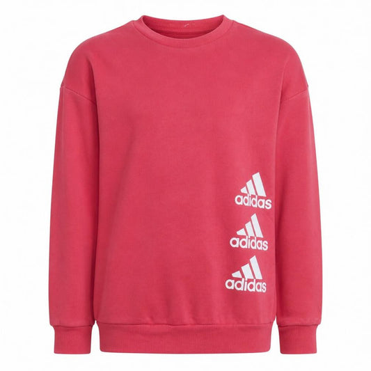 Front view of adidas girls’ pink pullover sweatshirt 11-12 years crew neck logo print