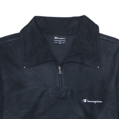 Champion Men's Black Fleece 1/4 Zip Sweatshirt L Regular Fit