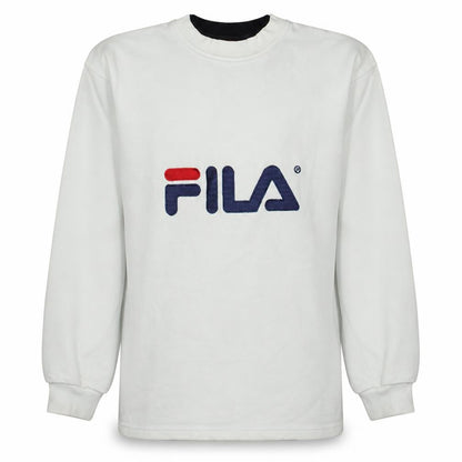Fila Men's White Embroidered Logo Pullover Sweatshirt S Vintage