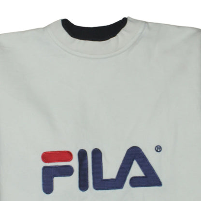 Fila Men's White Embroidered Logo Pullover Sweatshirt S Vintage
