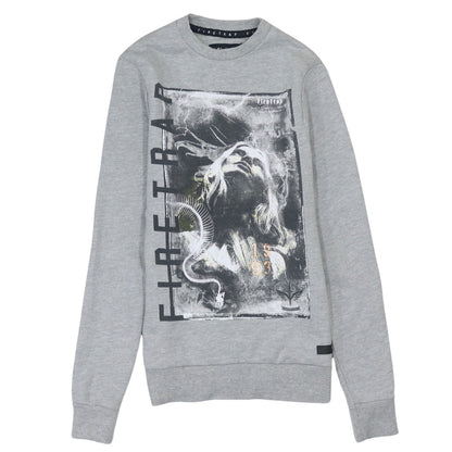 Firetrap Men Grey Graphic Crew Neck Sweatshirt Size S