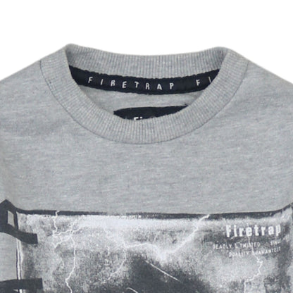 Firetrap Men Grey Graphic Crew Neck Sweatshirt Size S