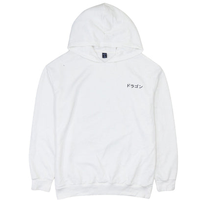 ROMWE Men's White Dragon Graphic Pullover Hoodie Size S