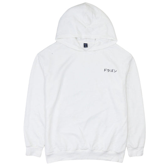 ROMWE Men's White Dragon Graphic Pullover Hoodie Size S
