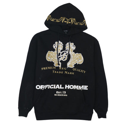 boohooMAN Men's Black XS Pullover Hoodie Graphic Print Embroidered Design