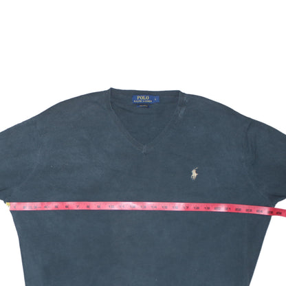 Ralph Lauren Men's Blue V-Neck Pima Cotton Pullover Jumper Size L