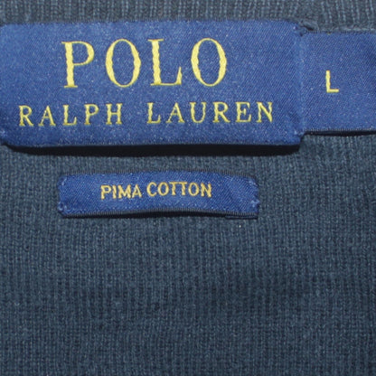 Ralph Lauren Men's Blue V-Neck Pima Cotton Pullover Jumper Size L
