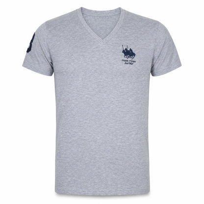 Frank Ferry Men Grey V-Neck Polo Club Embroidered T-Shirt M