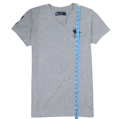 Frank Ferry Men Grey V-Neck Polo Club Embroidered T-Shirt M