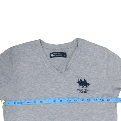 Frank Ferry Men Grey V-Neck Polo Club Embroidered T-Shirt M