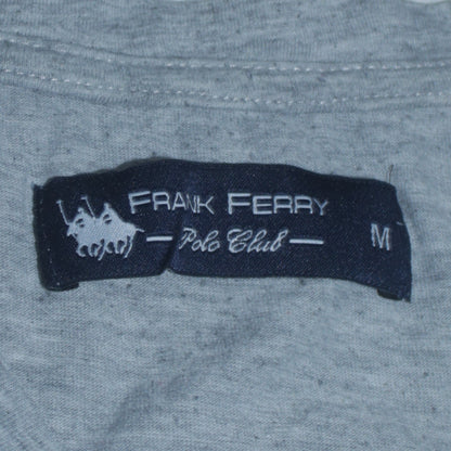 Frank Ferry Men Grey V-Neck Polo Club Embroidered T-Shirt M