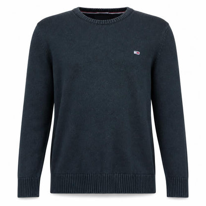 Tommy Jeans Men's Black Cotton Regular Fit Crew Neck Jumper M