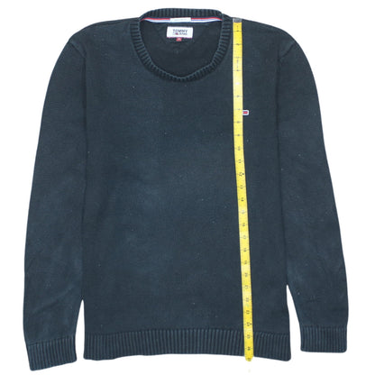 Tommy Jeans Men's Black Cotton Regular Fit Crew Neck Jumper M