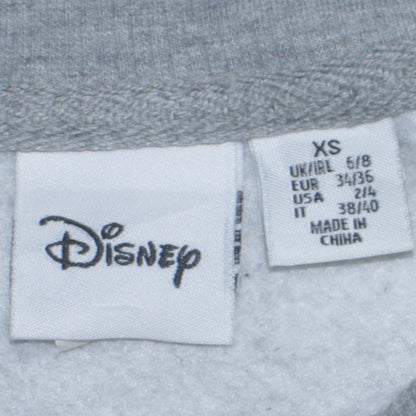Disney Women Grey XS Sweatshirt Mickey & Minnie Embroidered Crew Neck