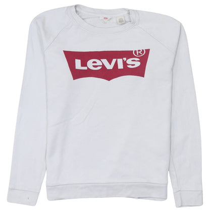 Levi's Women's White Small Crew Neck Logo Sweatshirt Cotton