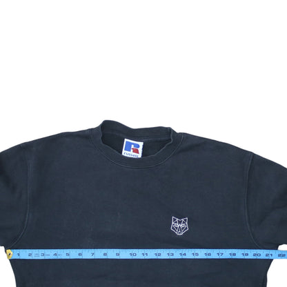 Russell Men's Black Small Crew Neck Embroidered Wolf Sweatshirt