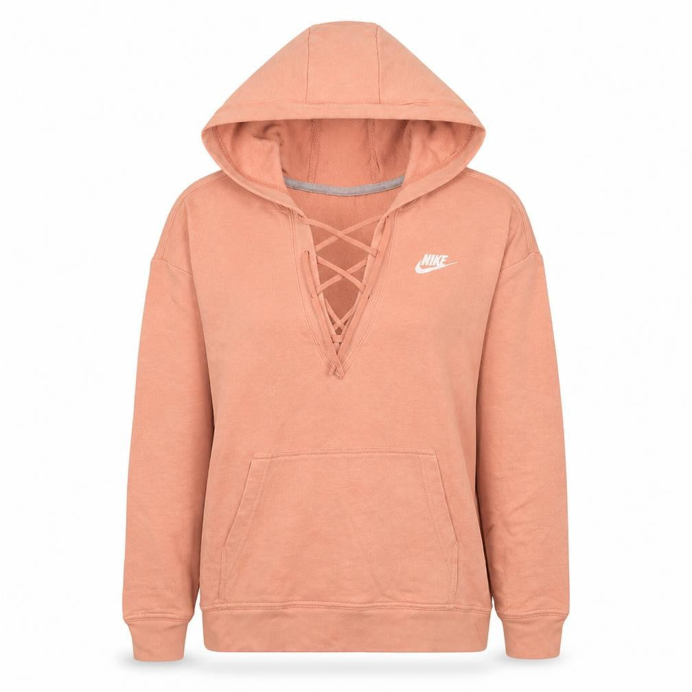 Nike Womens Pink Lace Up Pullover Hoodie XS Cotton Blend