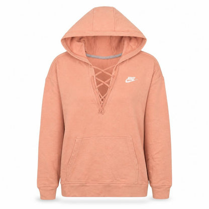 Nike Womens Pink Lace Up Pullover Hoodie XS Cotton Blend