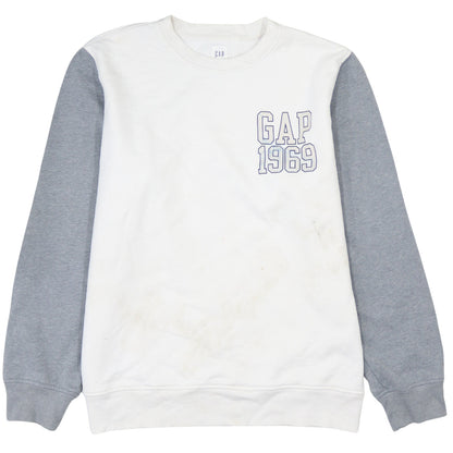GAP Men's White Grey Logo 1969 Crew Neck Pullover Sweatshirt L