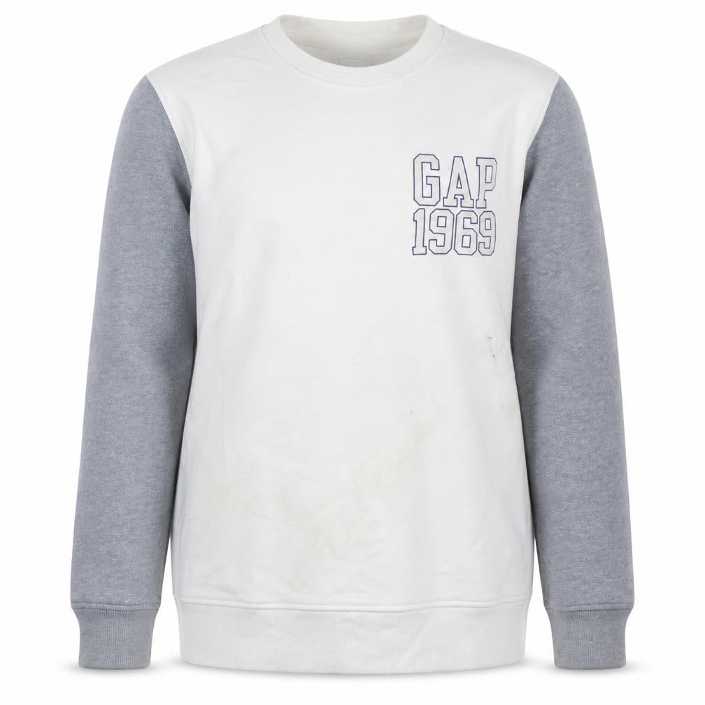 Gap Men's White Grey Logo 1969 Crew Neck Pullover Sweatshirt L