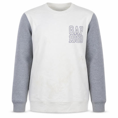 Gap Men's White Grey Logo 1969 Crew Neck Pullover Sweatshirt L
