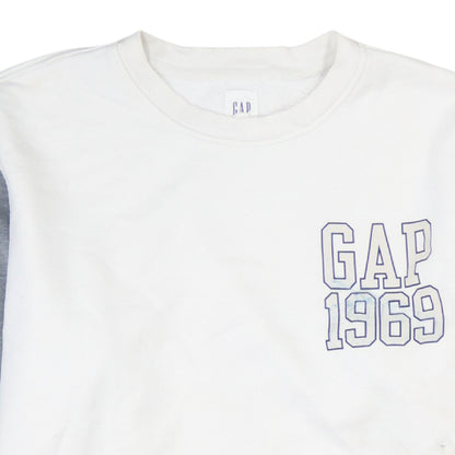 GAP Men's White Grey Logo 1969 Crew Neck Pullover Sweatshirt L