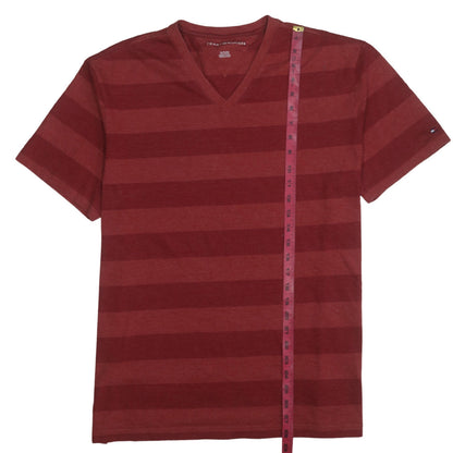Tommy Hilfiger Men's Red Striped V-Neck Short Sleeve T-Shirt XLT