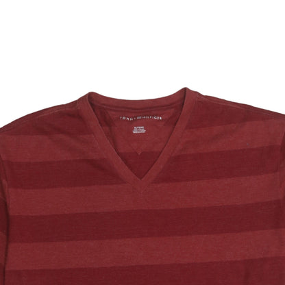 Tommy Hilfiger Men's Red Striped V-Neck Short Sleeve T-Shirt XLT