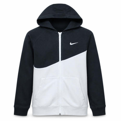 Front view of Nike boys’ black full zip hoodie, size L, 147-158cm colourblock sportswear