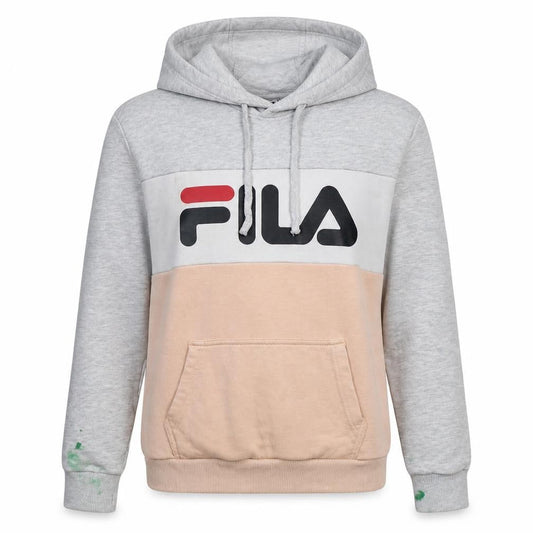 Front view of Fila women’s grey beige colourblock pullover hoodie xs