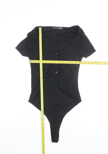 PrettyLittleThing Women’s Black Short Sleeve Ribbed Bodysuit UK 4