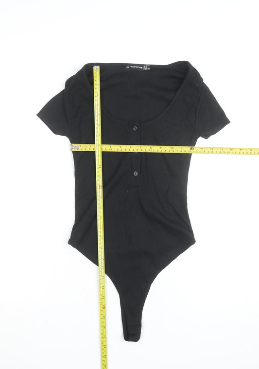 PrettyLittleThing Women’s Black Short Sleeve Ribbed Bodysuit UK 4