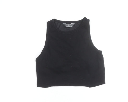 Primark Girls Black Cropped Tank Top M Cotton Blend Sleeveless Casual