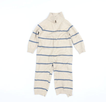 SHEIN Beige Striped Knit Babygrow 12-18 Months Unisex Long Sleeve